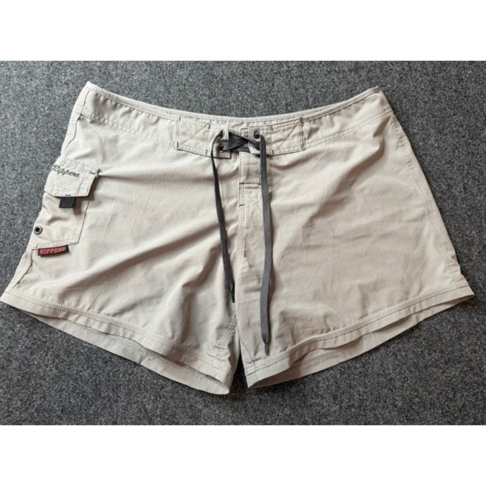 Maui Rippers Tan Khaki Board Shorts Cargo Pocket Lace Up Swim Trunks Size 14